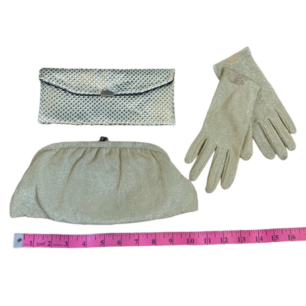 Vintage Gold and Silver Clutch and Glove Set